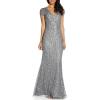 Adrianna Papell Womens Beaded Mermaid GownSpecial Occasion Dress(Grey)