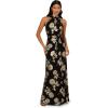 Adrianna Papell Women’s Halter Metallic Floral Gown(Black/Gold)