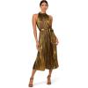 Adrianna Papell Womens Halter Pleated Metallic Dress(Gold)