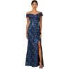 Adrianna Papell Women’s Off Shoulder Jacquard Gown(Blue Multi)