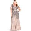 Adrianna Papell Women’s Plus Size Floor Length Beaded Cap Sleeve V-Neck Dress(Nude)