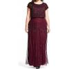 Adrianna Papell Women’s Short Sleeve Beaded Gown(Cassis)