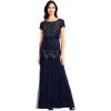 Adrianna Papell Women’s Short Sleeve Beaded Gown(Navy)