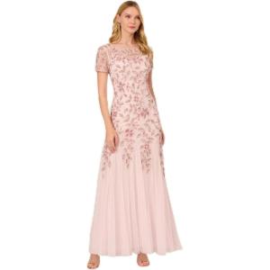 Adrianna Papell Women’s Bead Long Dress with Godets(Blush Pink)