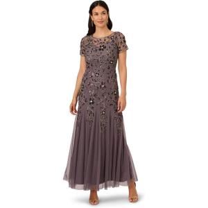 Adrianna Papell Women’s Bead Long Dress with Godets(Moonscape)
