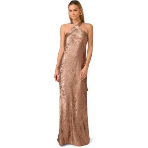 Adrianna Papell Women’s Foiled Woven Halter Gown(Mocha)