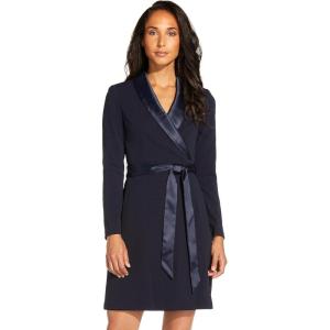 Adrianna Papell Women’s Knit Crepe Tuxedo A-line Dress(Midnight)