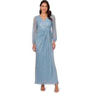 Adrianna Papell Womens Metallic Mesh Draped Gown(Belize Blue)