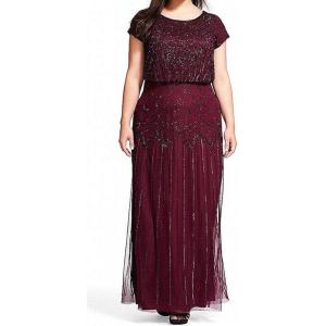Adrianna Papell Women’s Short Sleeve Beaded Gown(Cassis)