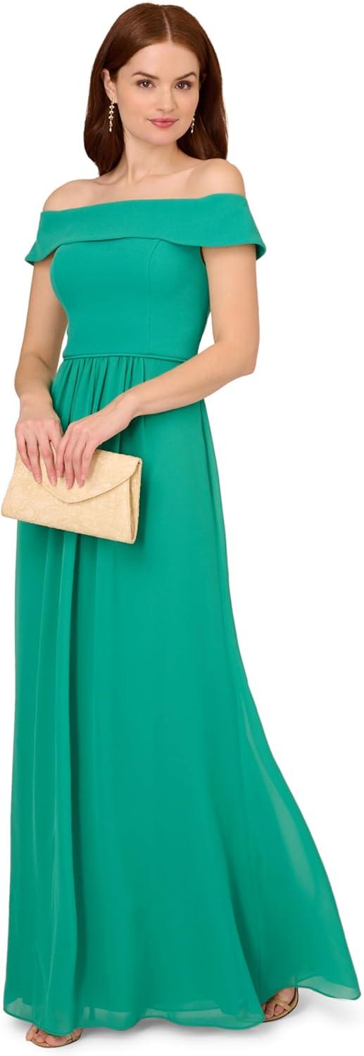 imageAdrianna Papell Womens Crepe Chiffon GownBotanic Green