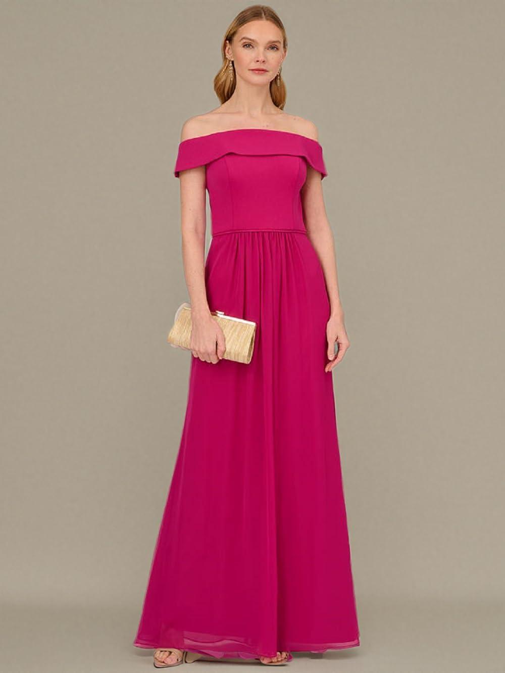 imageAdrianna Papell Womens Crepe Chiffon GownBright Magenta