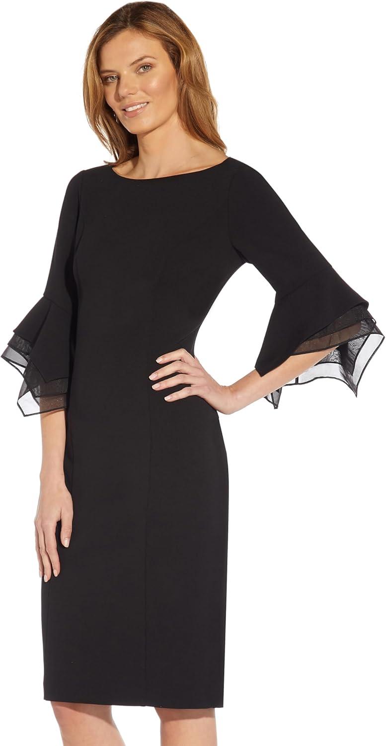 imageAdrianna Papell Womens Knit Crepe Tiered Sleeve DressBlack