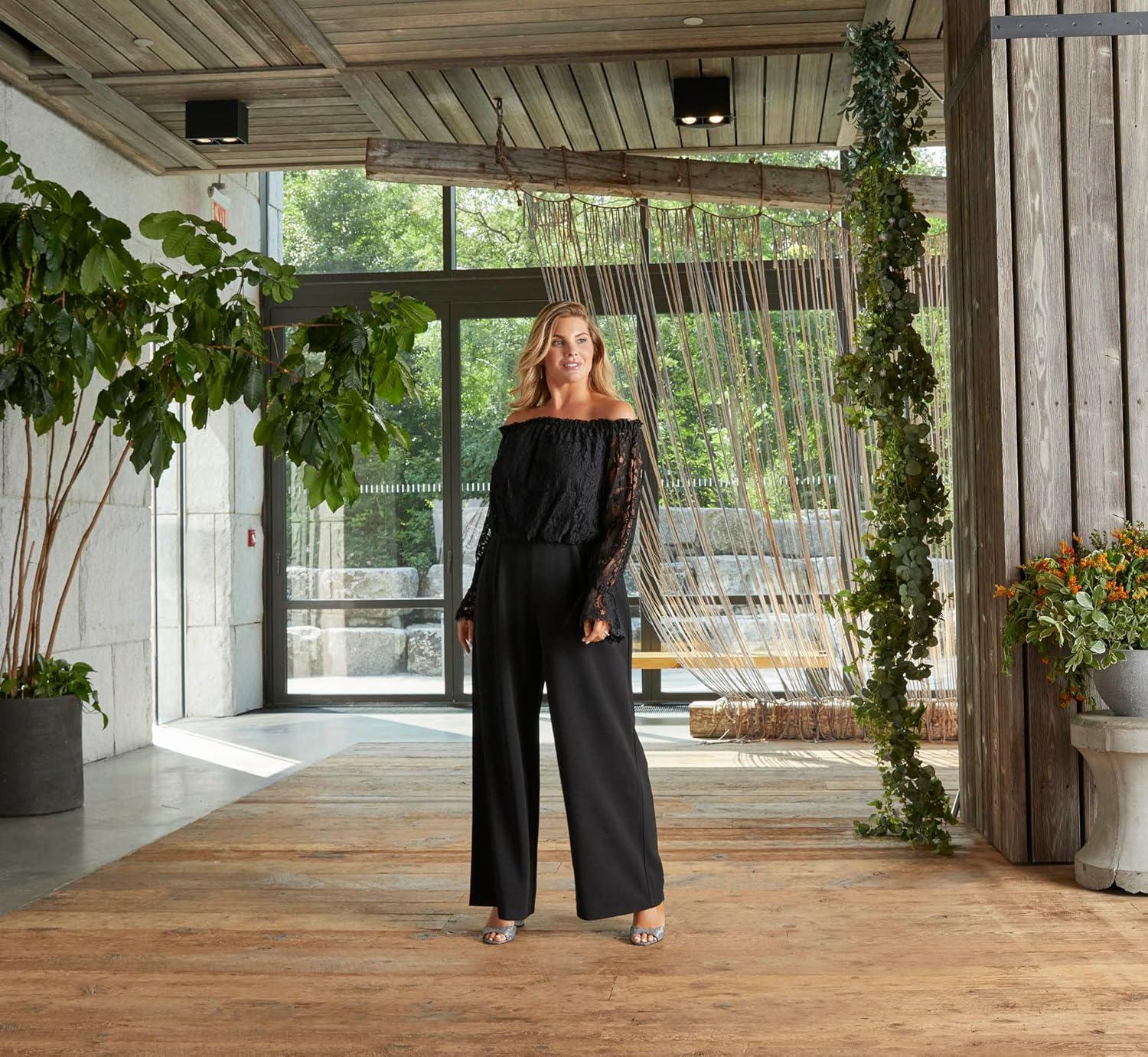 imageAdrianna Papell Womens Lace and Crepe JumpsuitBlack