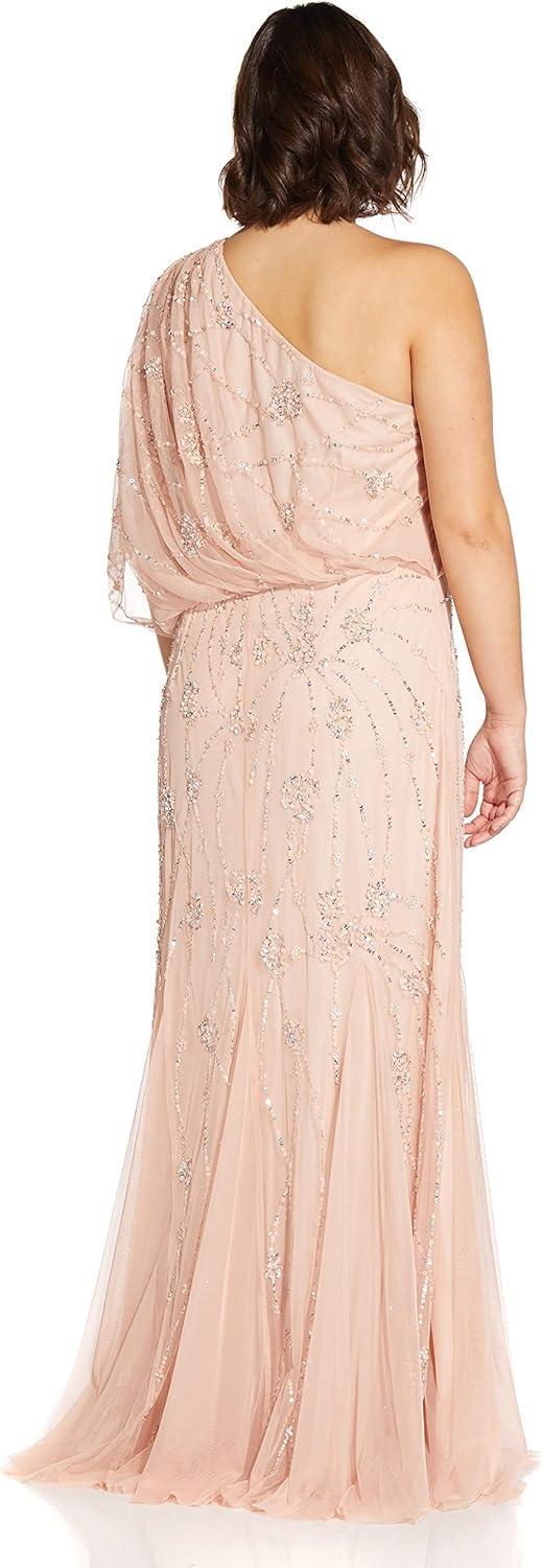 imageAdrianna Papell Womens One Shoulder Beaded DressNude
