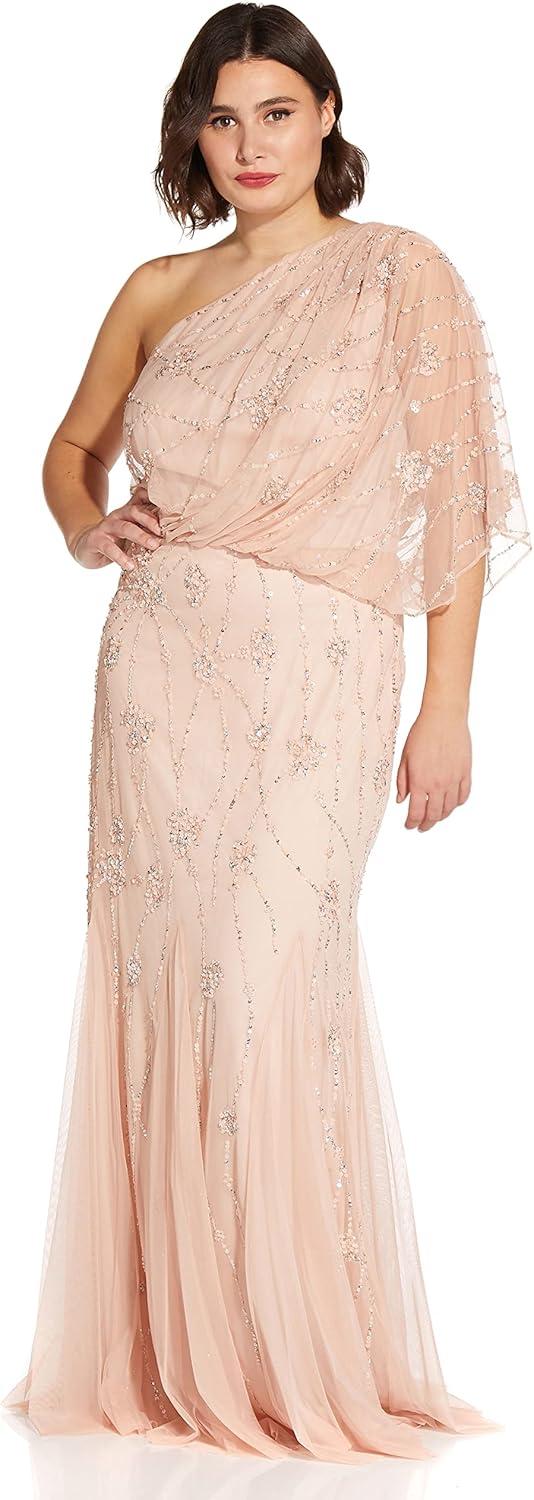 imageAdrianna Papell Womens One Shoulder Beaded DressNude