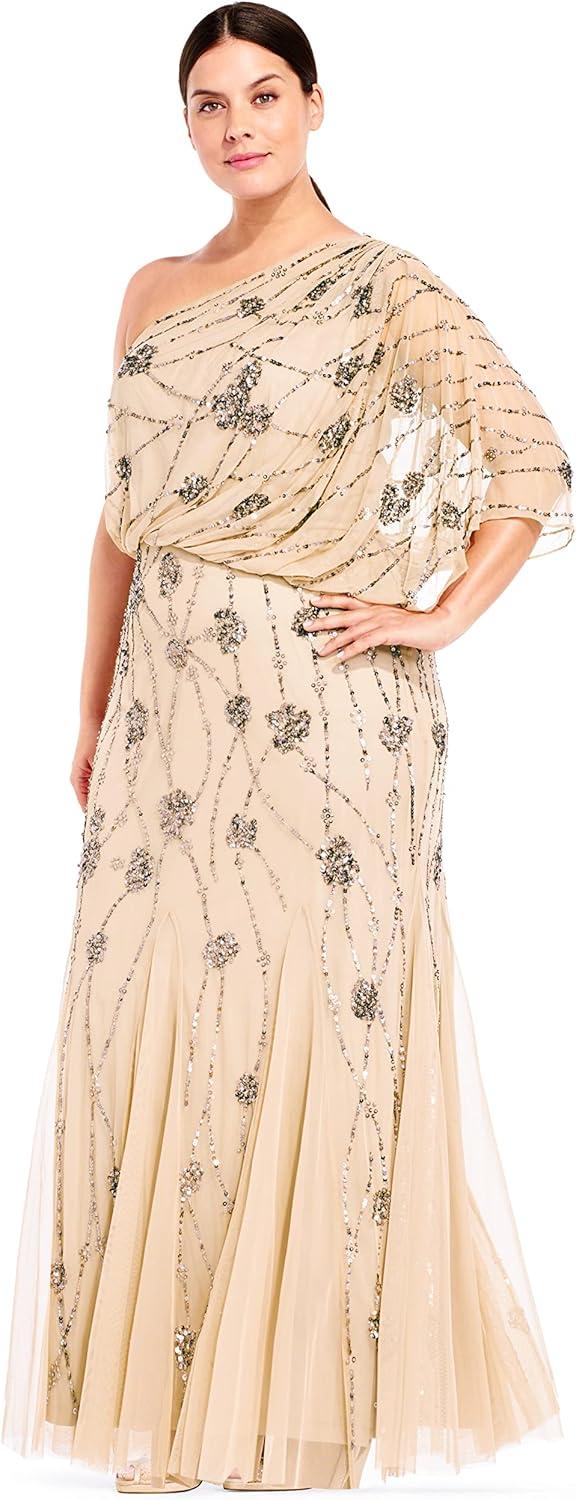 imageAdrianna Papell Womens One Shoulder Beaded DressNude