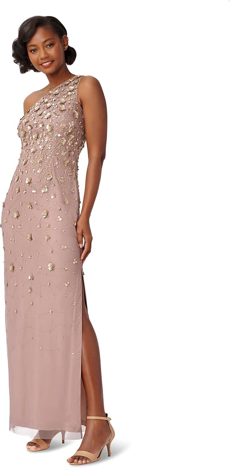 imageAdrianna Papell Womens One Shoulder Beaded DressStone