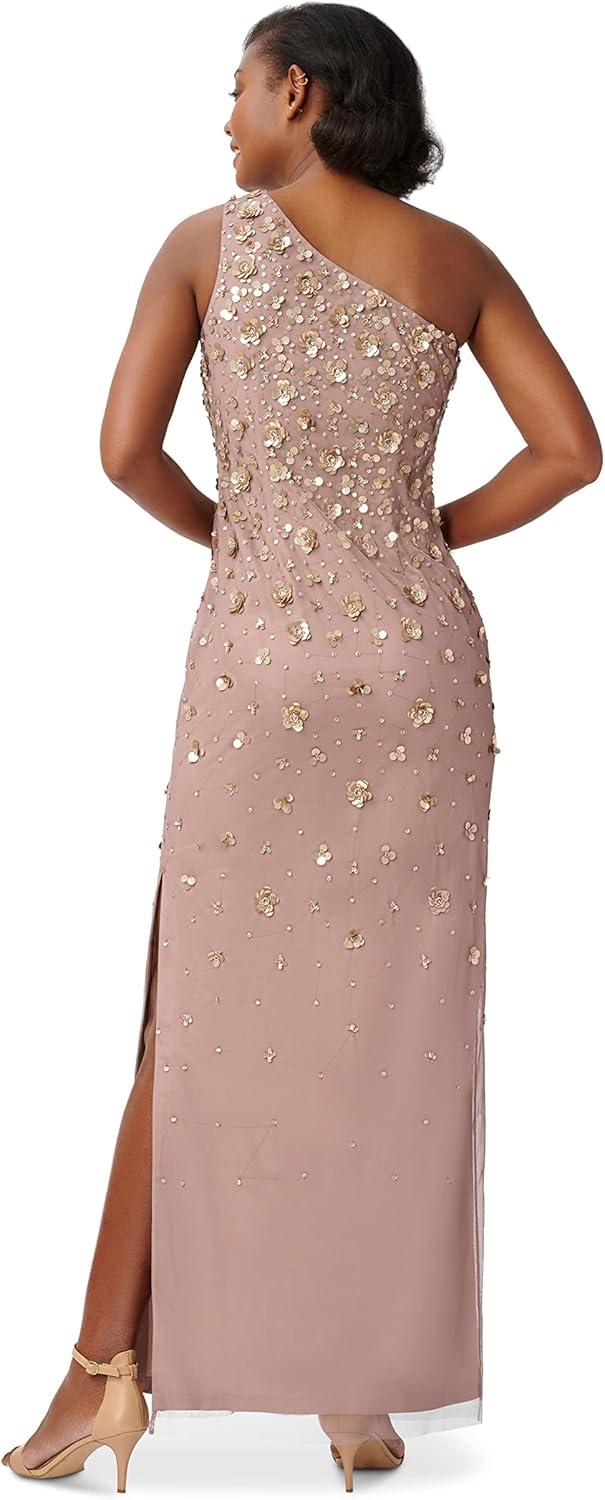 imageAdrianna Papell Womens One Shoulder Beaded DressStone