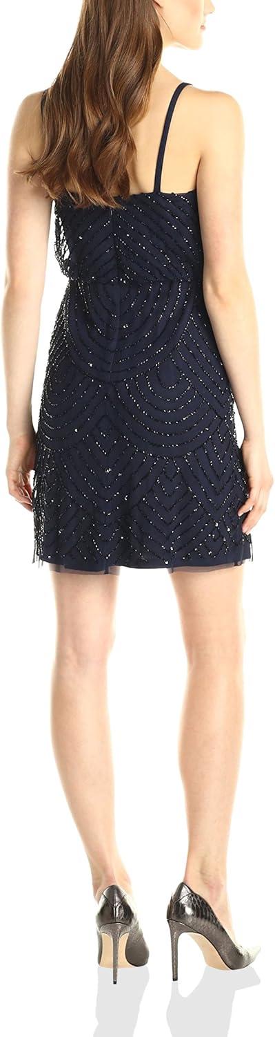 imageAdrianna Papell Womens Short Blouson Beaded Cocktail DressNavyBlack