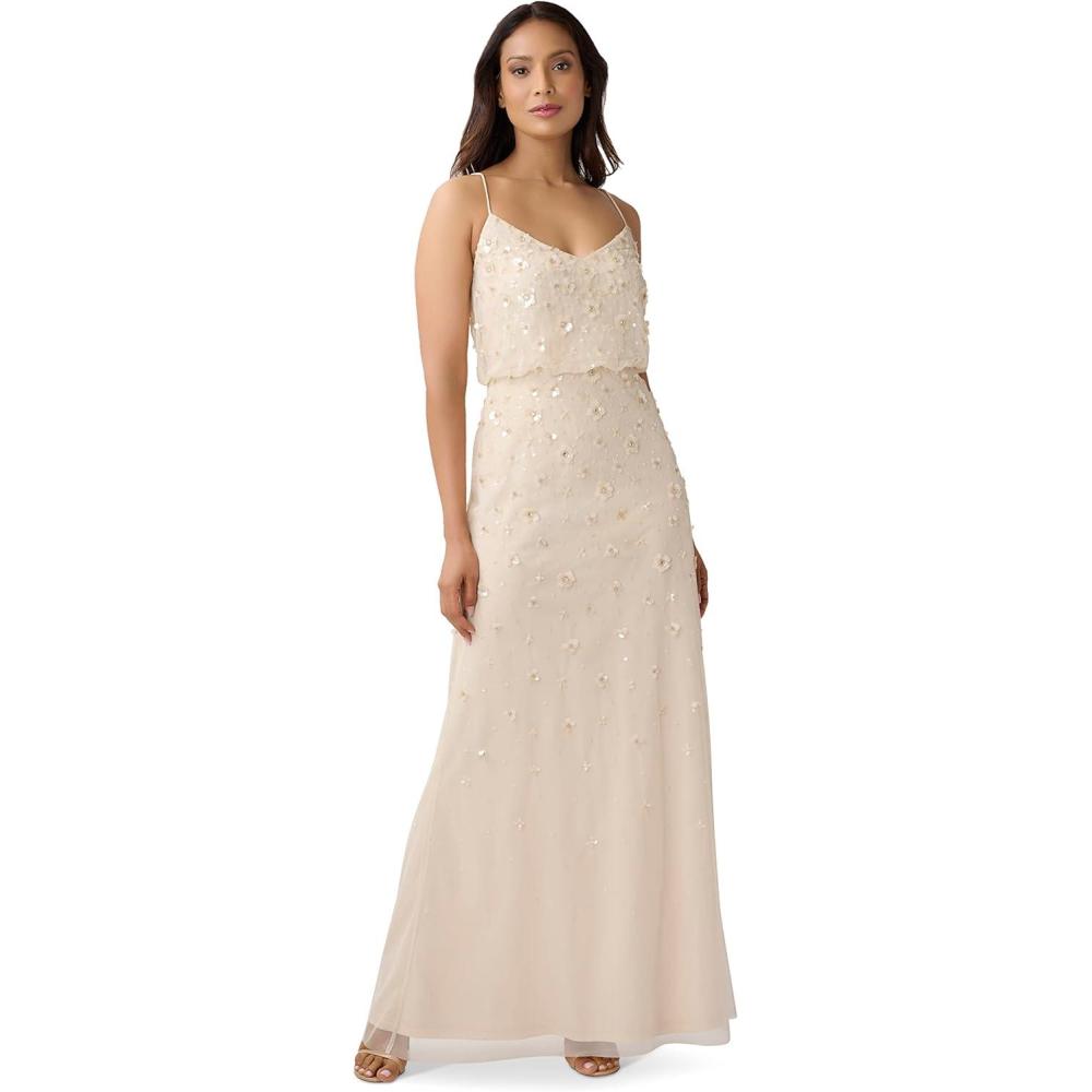 imageAdrianna Papell Womens 3D Beaded Floral GownCashmere