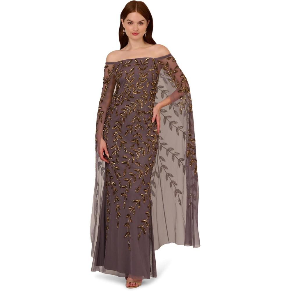 imageAdrianna Papell Womens Bead Cape Long DressMoonscape