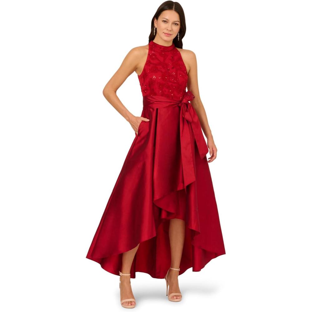 imageAdrianna Papell Womens Bead Taffeta Long DressRed