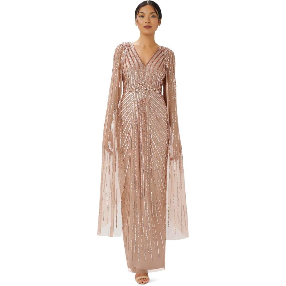 imageAdrianna Papell Womens Beaded Cape Long DressRose Gold