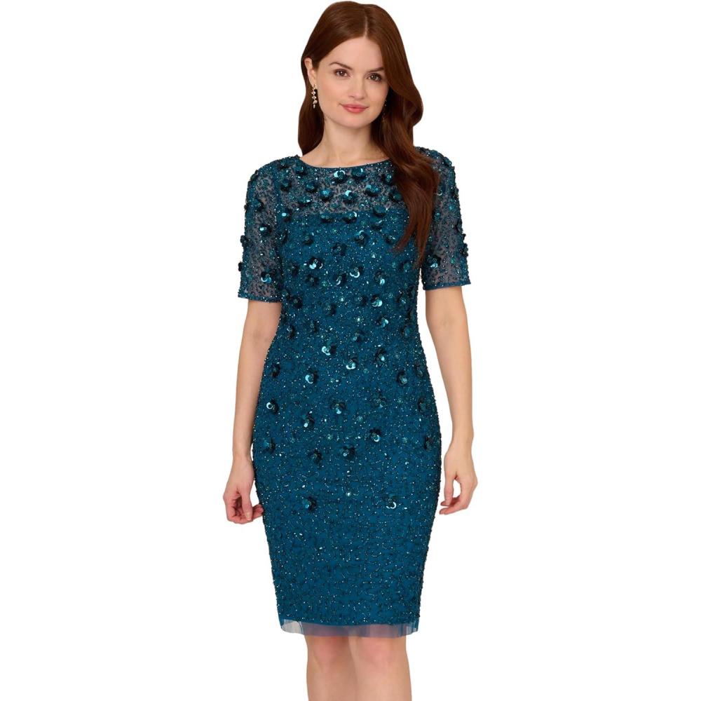 imageAdrianna Papell Womens Beaded Cocktail DressTeal Sapphire