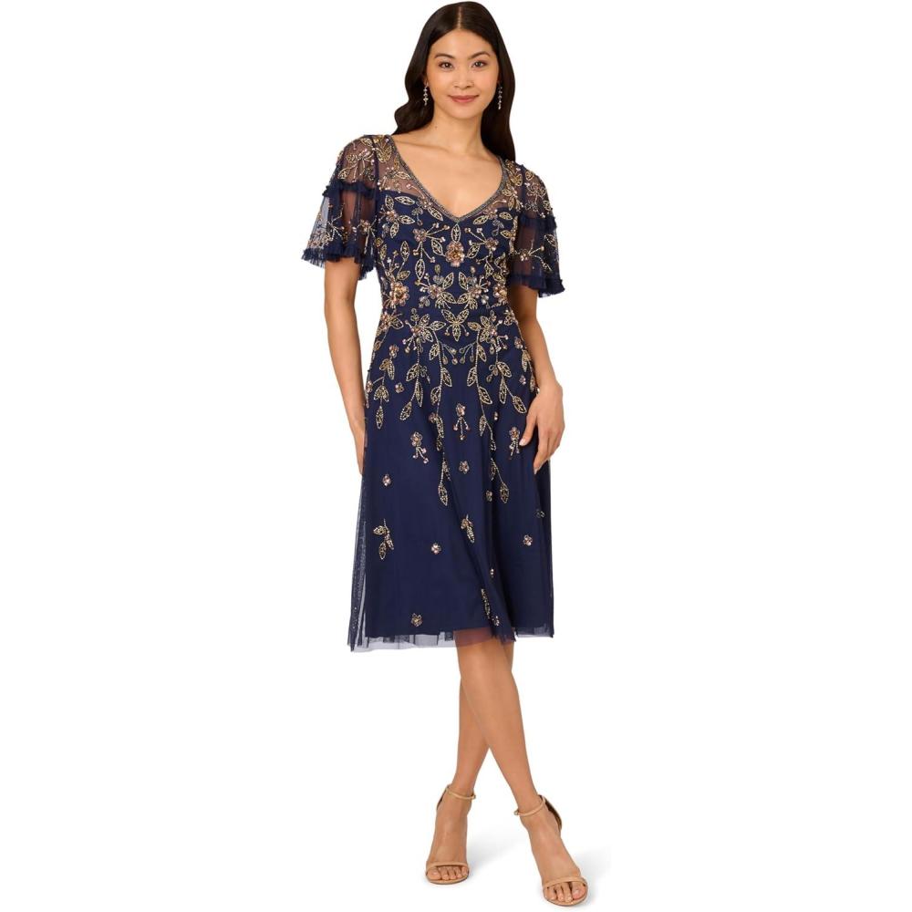 imageAdrianna Papell Womens Beaded Midi DressNavy Multi