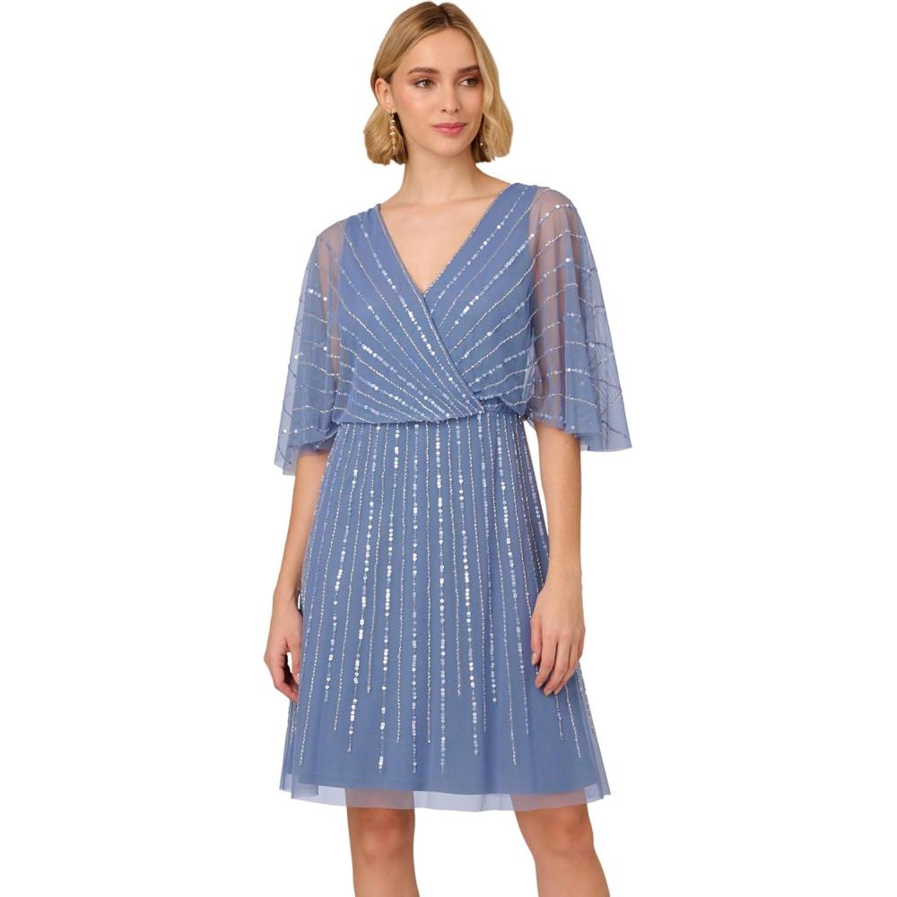 imageAdrianna Papell Womens Beaded Short DressFrench Blue