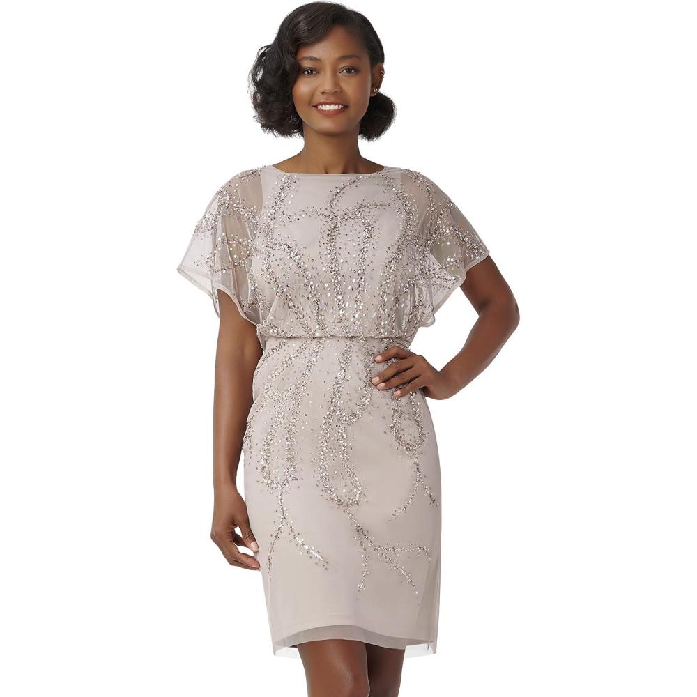 imageAdrianna Papell Womens Beaded Short Sheath DressMarble