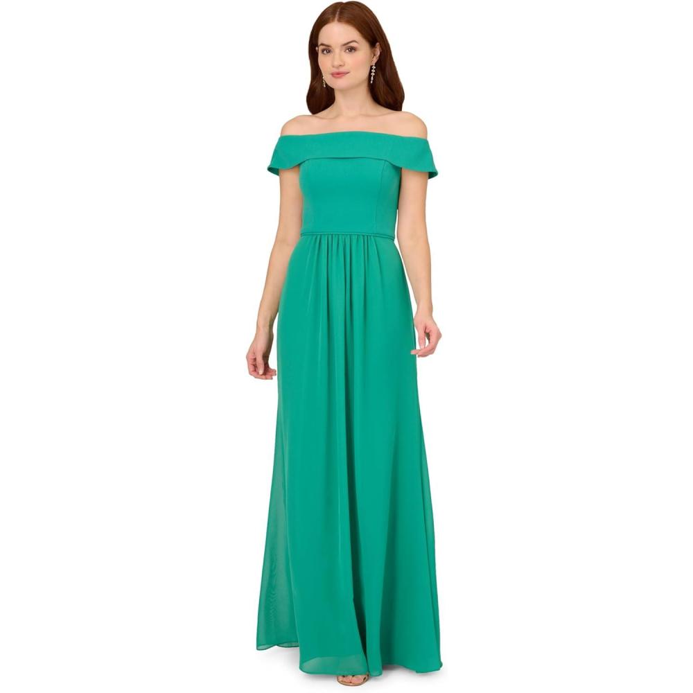 imageAdrianna Papell Womens Crepe Chiffon GownBotanic Green