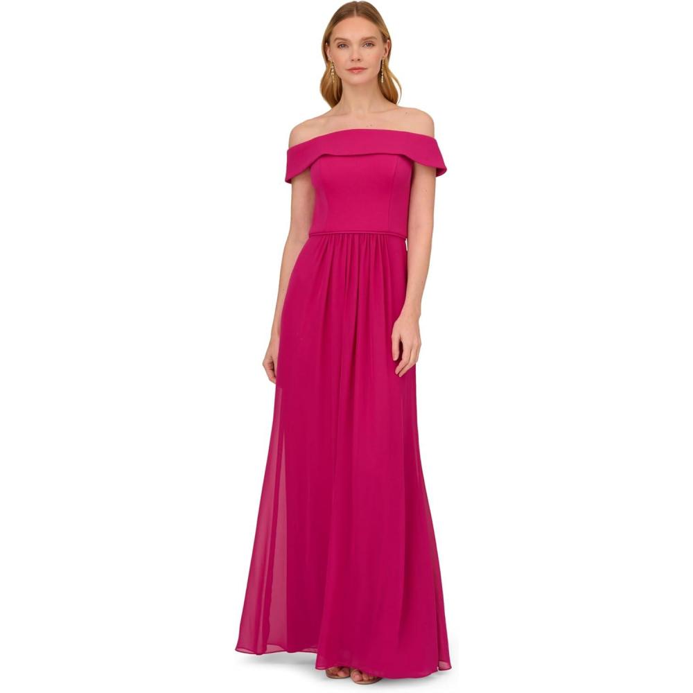 imageAdrianna Papell Womens Crepe Chiffon GownBright Magenta