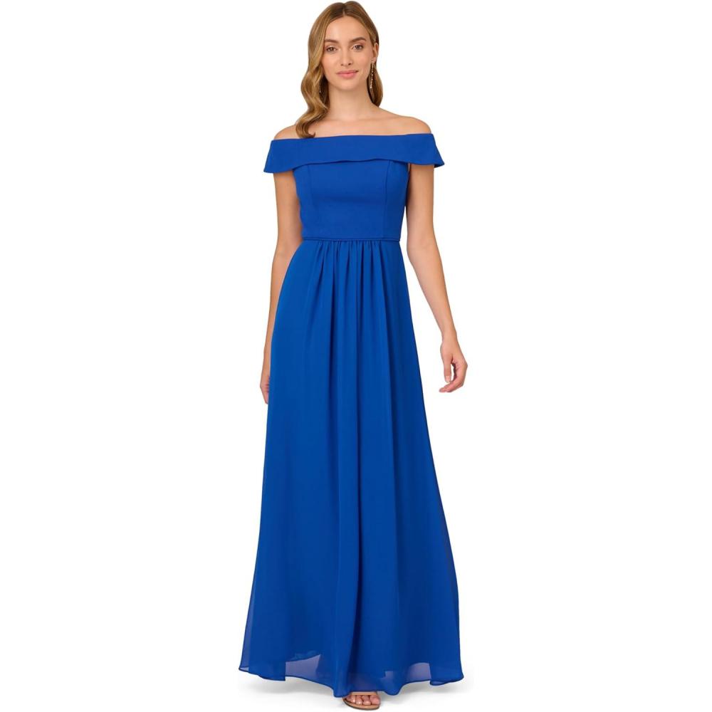 imageAdrianna Papell Womens Crepe Chiffon GownViolet Cobalt