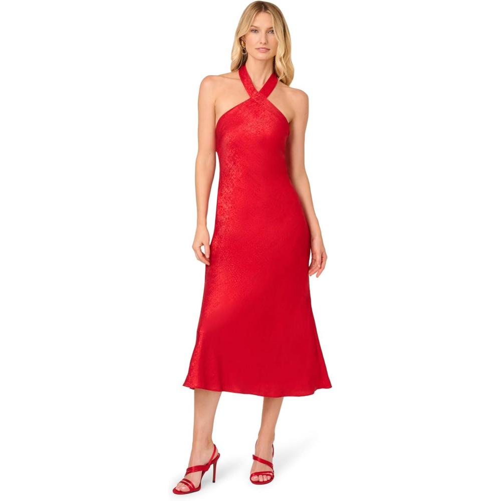 imageAdrianna Papell Womens Foil Woven Midi DressRed