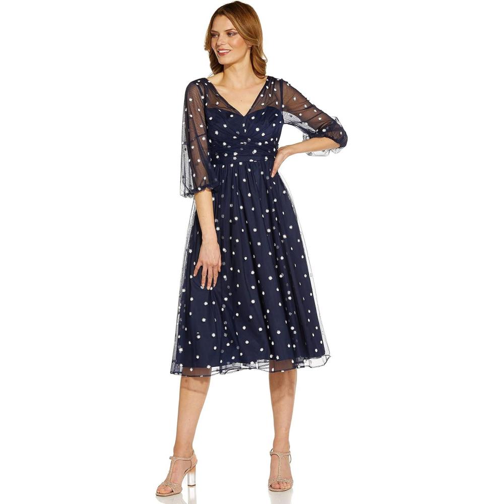 imageAdrianna Papell Womens Glitter Tulle DressNavy