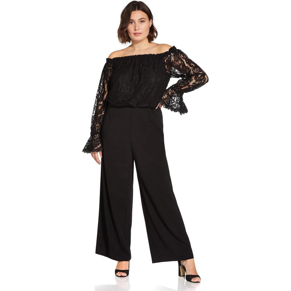 imageAdrianna Papell Womens Lace and Crepe JumpsuitBlack