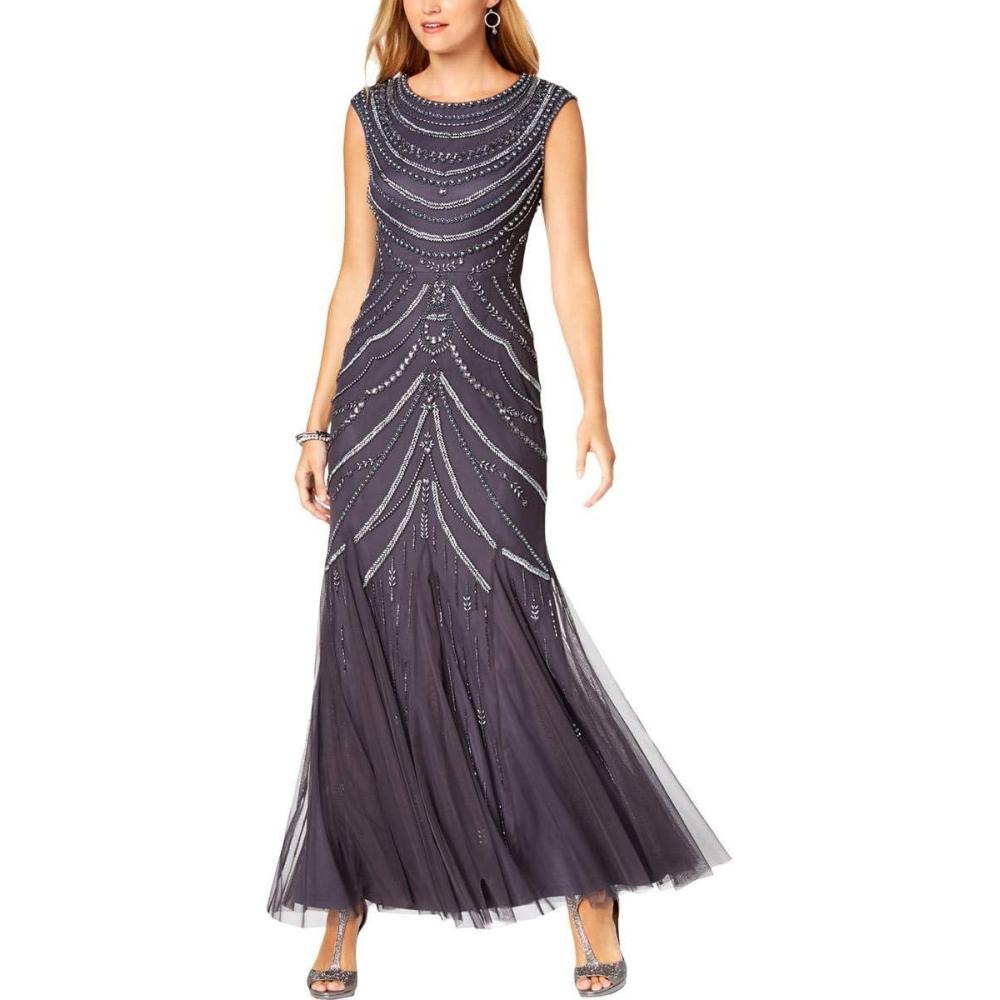 imageAdrianna Papell Womens Long Beaded DressGunmetal