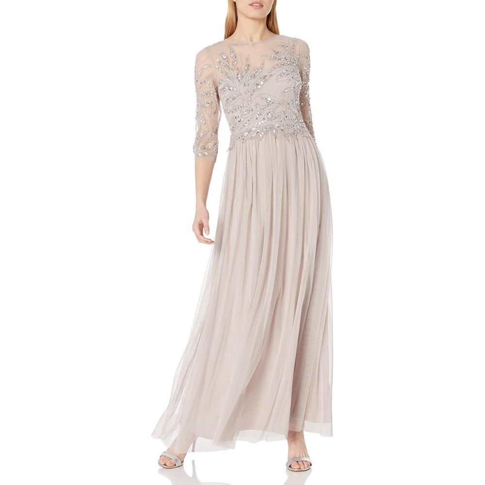 imageAdrianna Papell Womens Long Beaded DressMarble