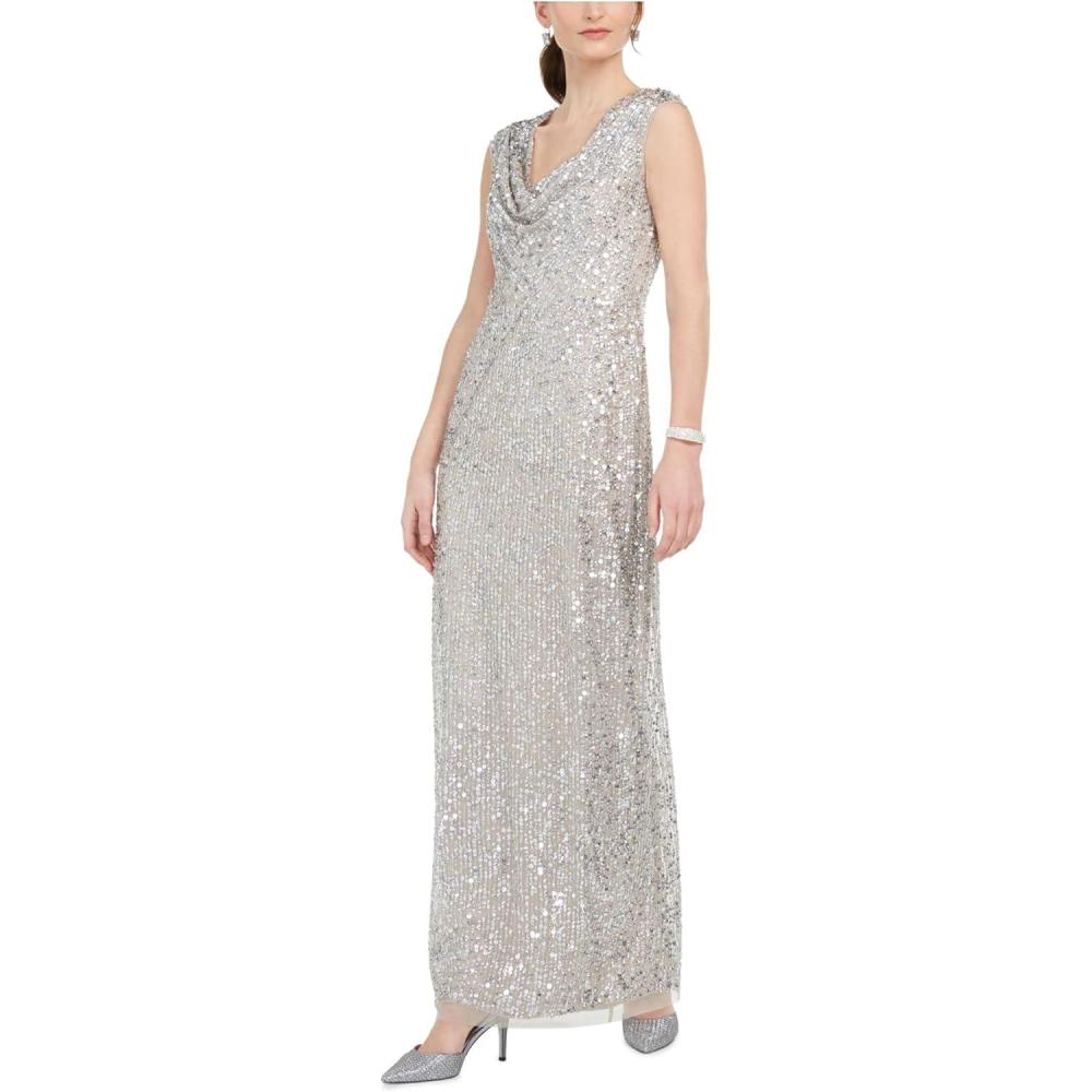 imageAdrianna Papell Womens Long Beaded DressSilver