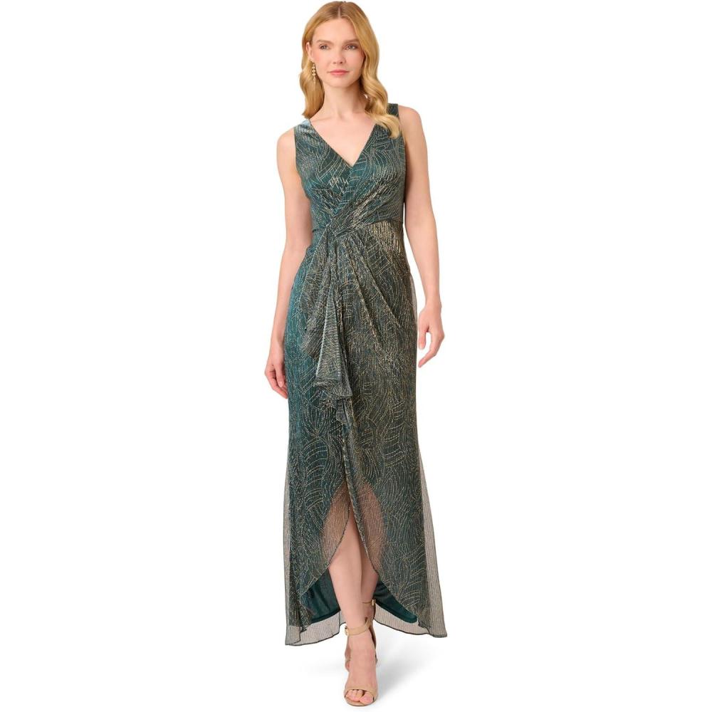 imageAdrianna Papell Womens Metallic Mesh Cascade GownSpecial Occasion DressEvergreen