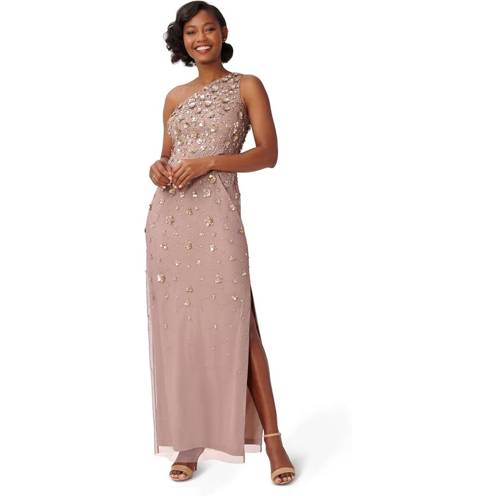 imageAdrianna Papell Womens One Shoulder Beaded DressStone