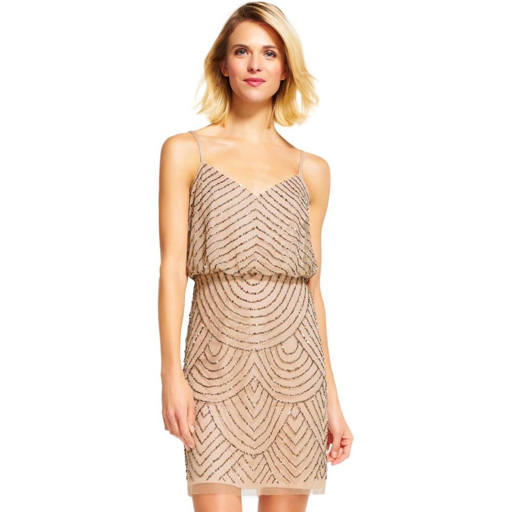 imageAdrianna Papell Womens Short Blouson Beaded Cocktail DressTaupePink