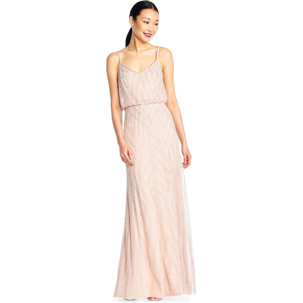 imageAdrianna Papell Womens Slvlss Blouson Beaded GwnBlush