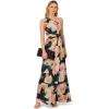 Adrianna Papell Floral Print Chiffon Gown with One Shoulder Neckline(Black/Blush Multi)