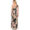 Adrianna Papell Floral Print Chiffon Gown with One Shoulder Neckline(Black/Blush Multi)