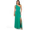 Adrianna Papell Floral Print Chiffon Gown with One Shoulder Neckline(Botanic Green)