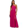 Adrianna Papell Floral Print Chiffon Gown with One Shoulder Neckline(Bright Magenta)