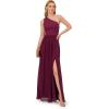Adrianna Papell Floral Print Chiffon Gown with One Shoulder Neckline(Cassis)