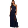Adrianna Papell Floral Print Chiffon Gown with One Shoulder Neckline(Midnight)